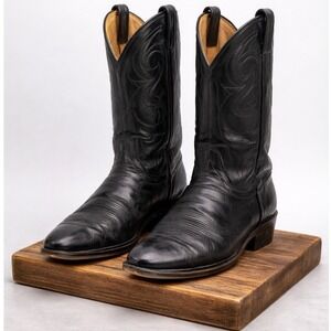 Dan Post Black Leather Cowboy Boots Men's 10.5 B Narrow USA Western
